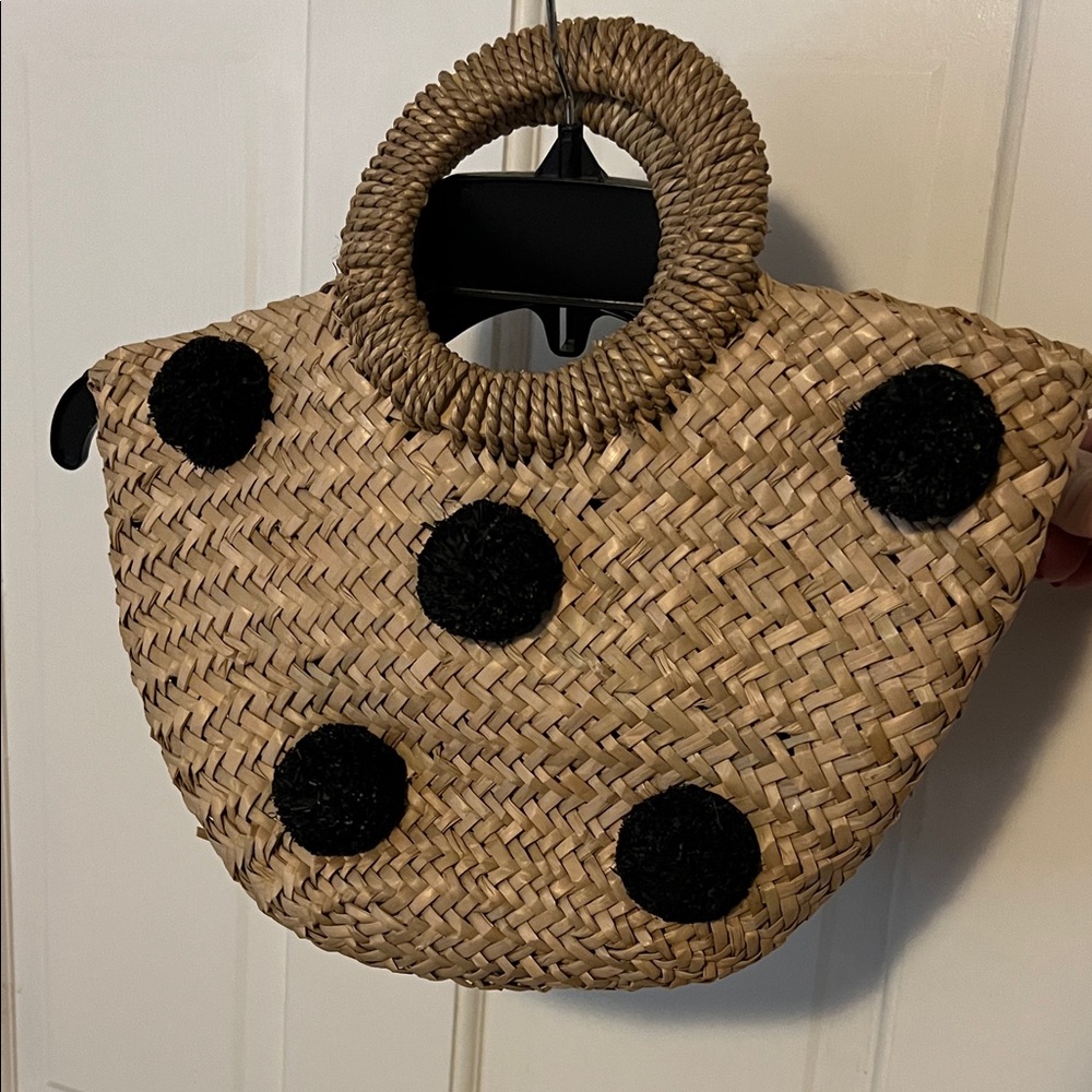 J. Crew Tan and Black Polka Dot Tote